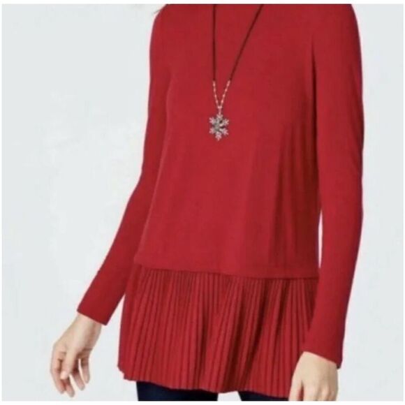 J. Jill Navy Blue Accordion Pleated Hem Tunic Top Small Tall ST - Picture 2 of 6